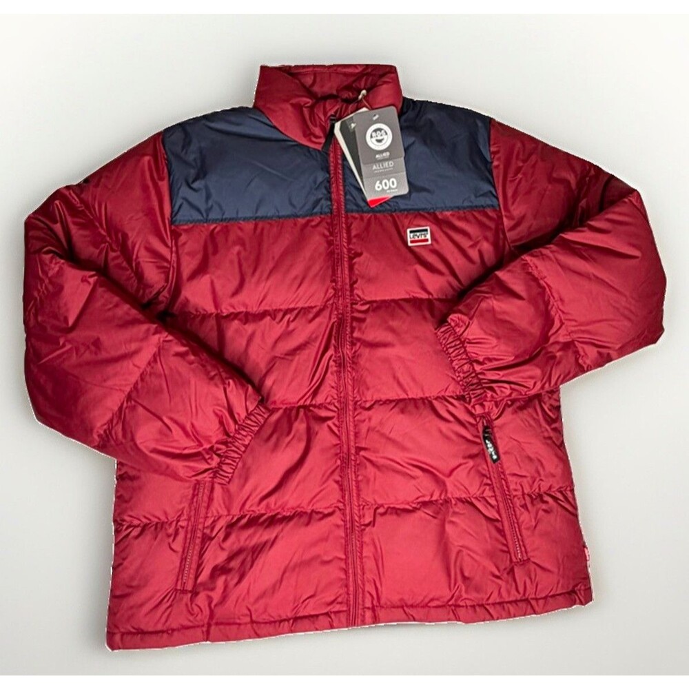 Levi's Men's 600 burgundy and blue Puffer Jacket Full Zip Pockets XL